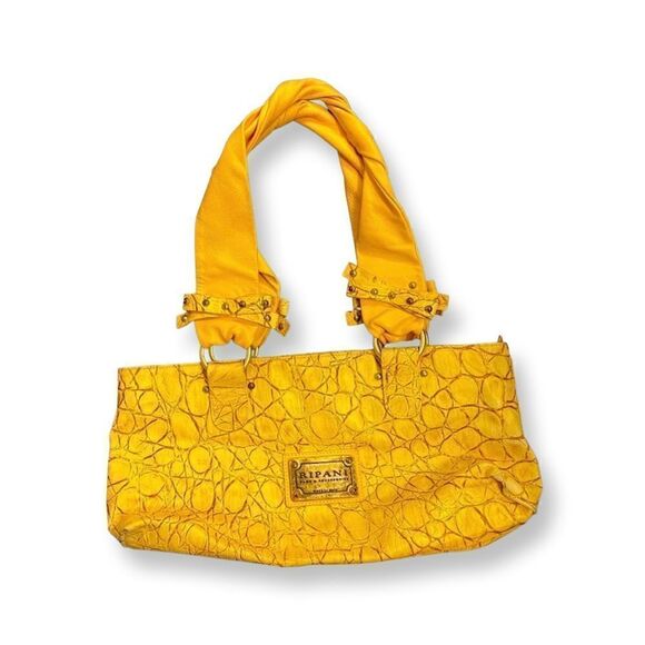 Ripani Pale Yellow Ripple Embossed Italian Leather Handbag - Picture 1 of 4